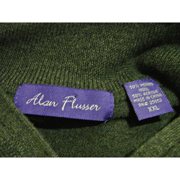 Alan Flusser Merino Wool Blend Mens Pullover Sweater Green Blue Quarter Zip XXL - Picture 7 of 12